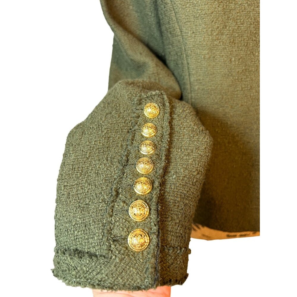 Zara Womens L Blazer NWT Olive Green Tweed Gold Buttons Shoulderpads - Picture 3 of 10